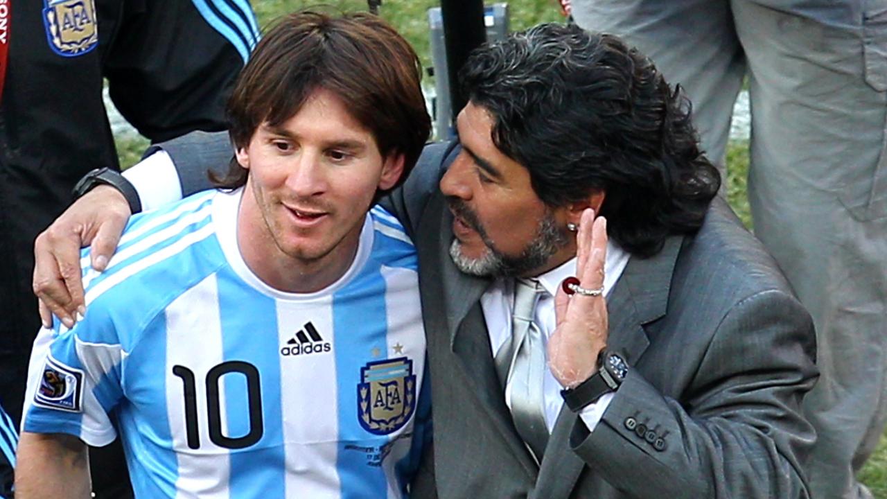 Lionel Messi and Diego Maradona at the 2010 World Cup