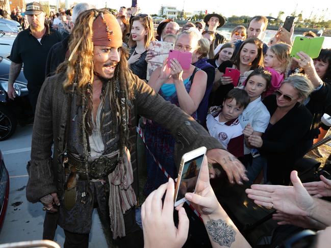 Johnny Depp meets fans at Cleveland after a day filming Pirates of the Caribbean. Picture: Peter Wallis