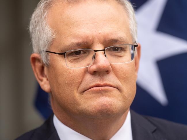 Australian Prime Minister Scott Morrison photographed during a press conference about the death of HRH Prince Philip, The Duke of Edinburgh, in the UK last night (Australia time). (Pictures by Julian Andrews).