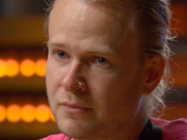 The beloved home cook gets emotional at the prospect of being sent home. Picture: Channel 10