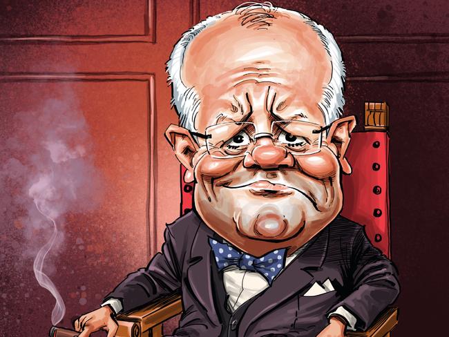 Miranda Devine Opinion column artwork. PM Scott Morrison has led Australia through a 'war', just like Winston Churchill and is set to face punishment at the polling booths despite his strength as leader.