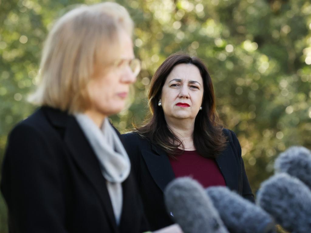 CHO Jeannette Young and Qld Premier Annastacia Palaszczuk Presser, Oxley. Picture: Liam Kidston