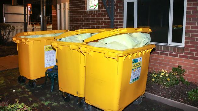 Clinical waste bins outside the nursing home. Picture: Ian Currie