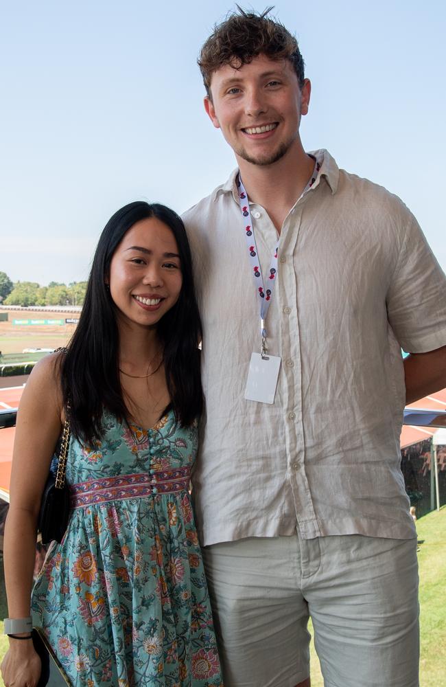 Liam Evans and Diana Tam at the Chief Minister's Cup Day at the Darwin Turf Club on Saturday, July 13. Picture: Pema Tamang Pakhrin