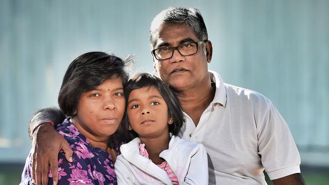 Roger Singaravelu, 56, with his wife Maha and daughter Shayla, 5, Picture: Tony Gough