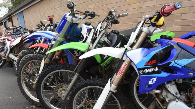 Seized trail bikes at Mt Druitt police station in 2015.