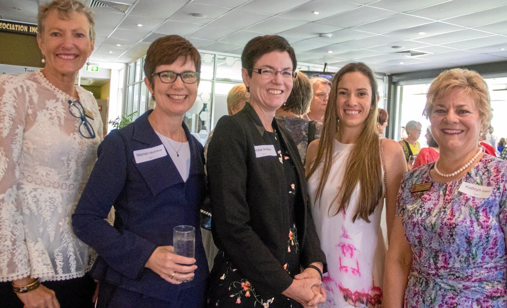 Barbara Grey, Merren McArthur, City Women's Letitia Shelton and Jess Ferriday and Zonta president Kathryn Galea at the Toowoomba Zonta Club's annual International Women's Day luncheon. Picture: Contributed