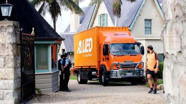 Removalist trucks were seen at Kirribilli House in Sydney on Friday. Picture: NCA NewsWire / Nikki Short