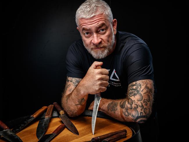 PRIME CUTS: Brazilian super chef Alex Atala tests Dog Boy knives, handcrafted in Adelaide, for his star turn at Tasting Australia. Picture: Matt Turner