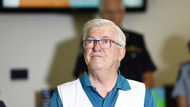 Cairns Mayor Terry James gives an update on conditions as Tropical Cyclone Jasper heads towards the Far North Queensland coast. Picture: Brendan Radke