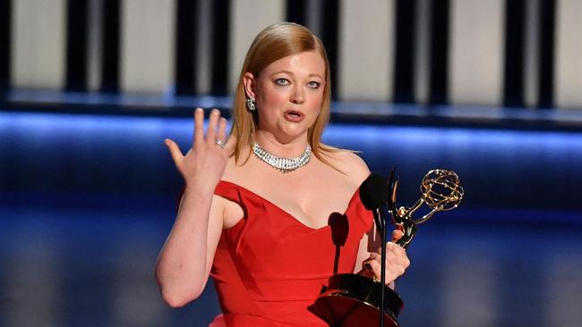 Australian actress Sarah Snook accepts the award for Outstanding Lead Actress In A Drama Series for "Succession" onstage to during the 75th Emmy Awards at the Peacock Theatre at L.A. Live in Los Angeles on January 15, 2024. (Photo by Valerie Macon / AFP)