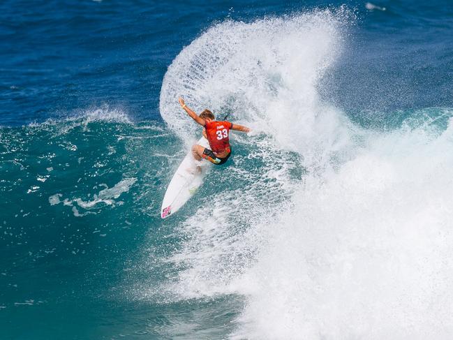 OAHU, HAWAII - FEBRUARY 17: Ethan Ewing of Australia surfs in Heat 6 of the Opening Round at the Hurley Pro Sunset Beach on February 17, 2024 at Oahu, Hawaii. (Photo by Tony Heff/World Surf League)