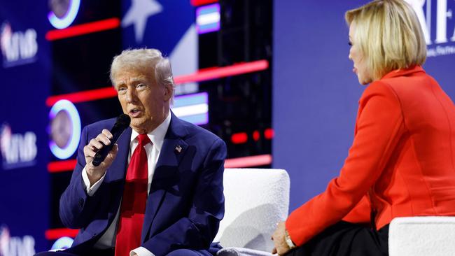 Donald Trump speaks during a Q&amp;A with Pastor Paula White at the National Faith Advisory Summit. Picture: Getty Images via AFP.