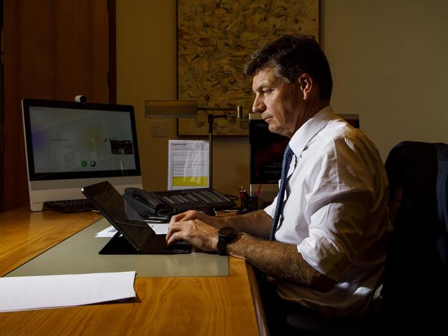 Portrait Angus Taylor, Minister for Energy in his office at Parliament House in Canberra. Picture by Sean Davey.