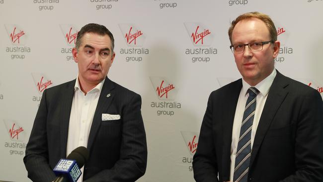 Virgin Australia chief Paul Scurrah and administrator Vaughan Strawbridge of Deloitte. Picture: John Feder