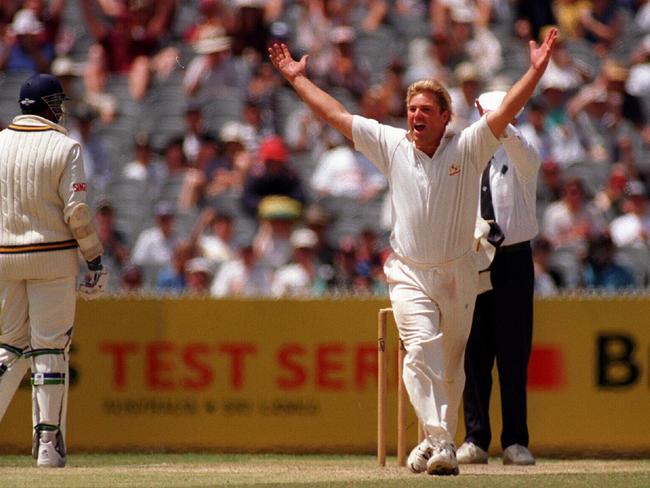 Warne always brought showmanship to the field. Pictured, the bowler celebrates during the 1995 Boxing Day Test.