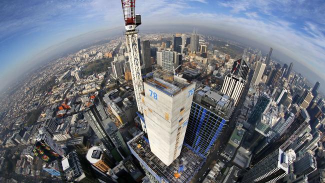 View from the crane on Melbourne CBD's tallest building under construction. Picture: David Caird