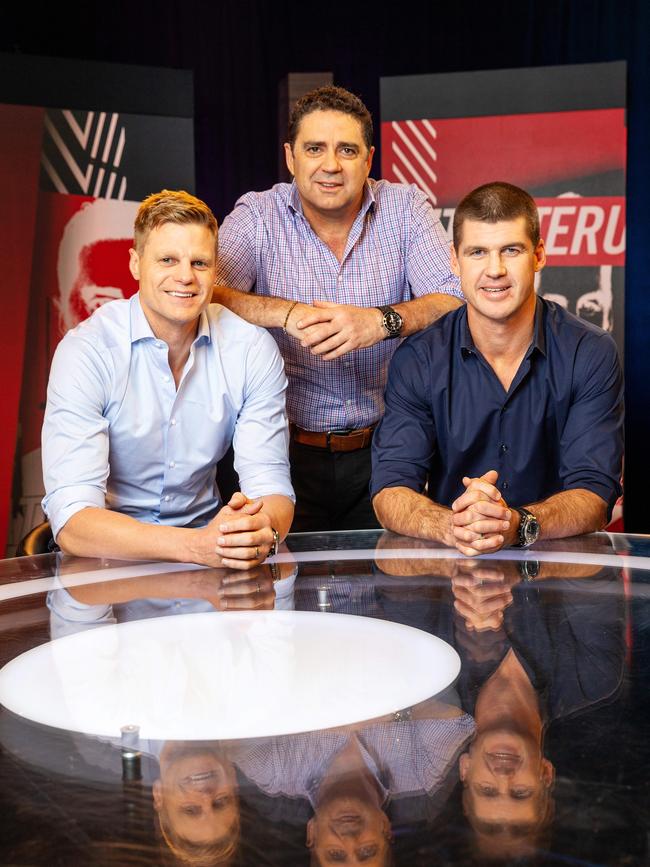 Fox Footy hosts Nick Riewoldt, Garry Lyon and Jonathan Brown. Picture: Mark Stewart