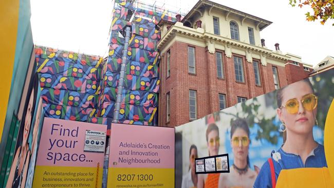 Murals painted at the old Royal Adelaide Hospital site. Picture: Tom Huntley