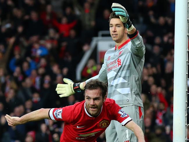 Aussies Brad Jones of Liverpool unsuccessfully appeals for offside.