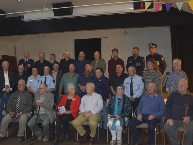 QFES Rural Fire Service Week award recipients at the Dalveen Community Hall ceremony on Saturday.