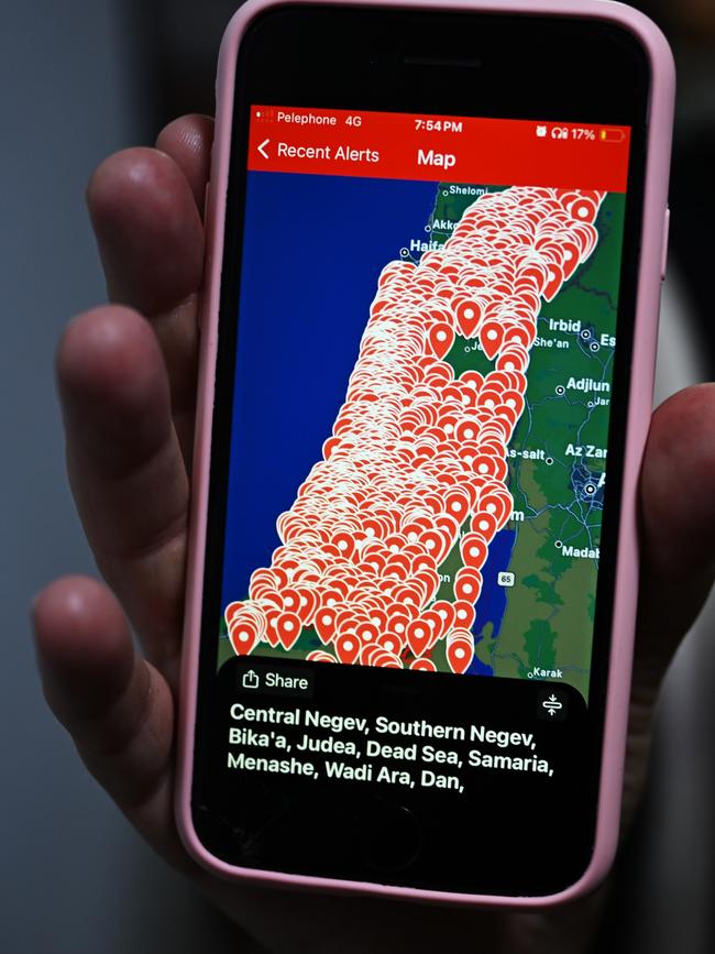 The Tzofar incoming rocket alert app warns civilians of the need to get to shelter. Picture: Leon Neal/Getty Images