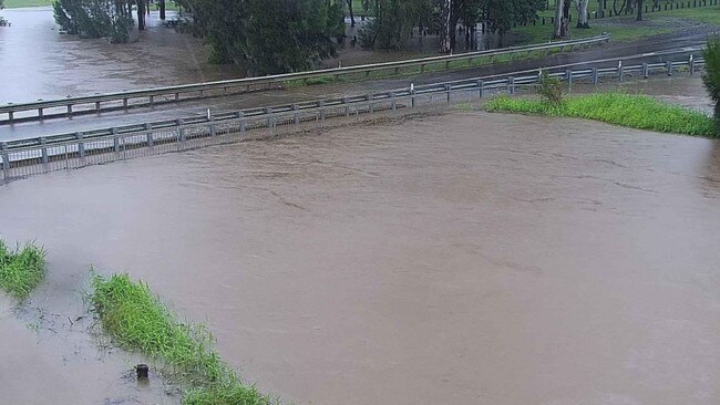 A swollen Narda Creek in the Lockyer Valley. Picture: Lockyer Valley Regional Council/QTEQ