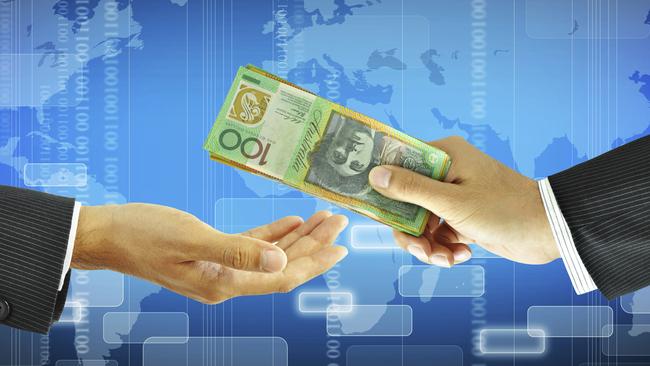 Businessman hands giving money - Australian dollarsTax Evasion, hidden wealth, offshore bank account, swiss bank account, ATO generic, ATO Amnesty generic, thinkstock, wealth generic, tax cheat, Australian dollars, $100 bills, Australian Dollar, Business