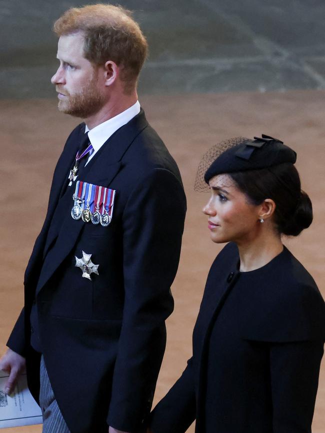 Harry and Meghan briefly reunited with his family during the Queen’s funeral proceedings. Picture: Phil Noble - WPA Pool/Getty Images