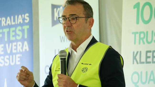 Premier Steven Marshall spoke at Kimberly Clark Australia's Millicent Mill. Picture: Jessica Ball