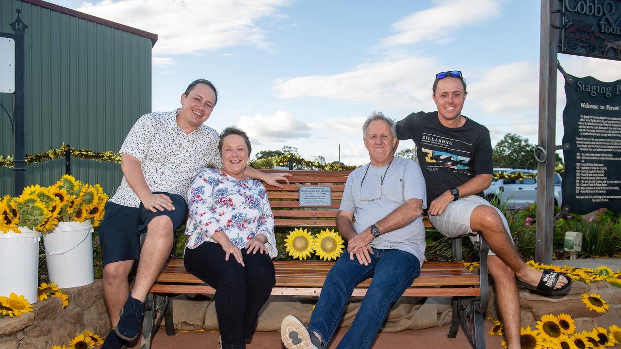 Brendan, Sandy, Shane and Alex Van Ansem on the chair made for their beloved sister and daughter - Sjaan. Photo: Pixali Photography