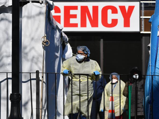 Medical workers outside a New York hospital. Picture: AFP