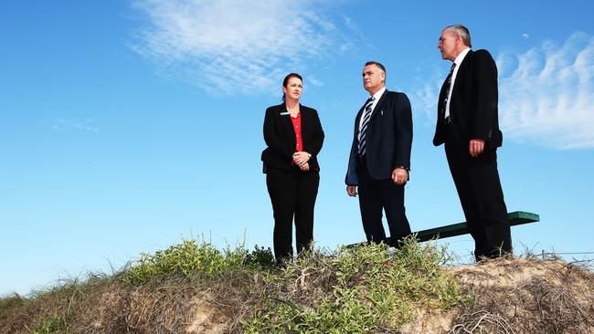 Strike Force Kummari is investigating suspected murder of disability pensioner Steven Fenwick at Stockton. On the job in the area Fenwick went missing is Detective Sergeant Jeff Little, Detective Senior Constable Trish Leach and Detective Senior Constable Darren Irwin. Picture by Peter Lorimer.