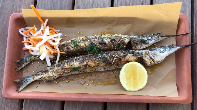 Grilled garfish at Pearl, Aldinga Beach.