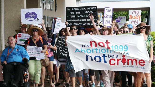 Pro-choice supporters held a rally and marched under the banner of "Our Bodies, Our Lives, Our Choice" in support of the two bills before state parliament to decriminalise abortion in Queensland. The "Women’s Reproductive Rights March" continued from the esplanade to the Cairns Courthouse. Picture: Justin Brierty