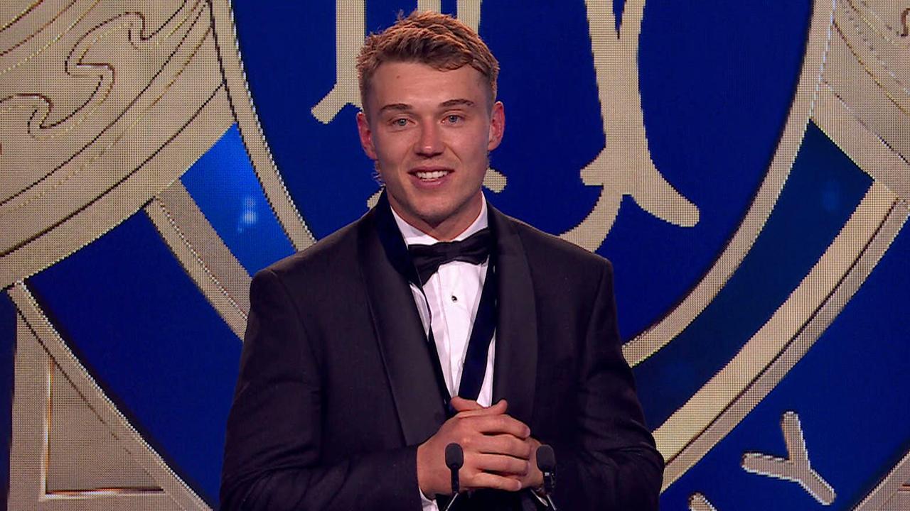 Patrick Cripps during his Brownlow Medal acceptance speech.