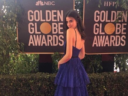 Cuthbert has made her mark on the Golden Globes by photobombing every celebrity in sight. Picture: Instagram/Kelleth Cuthbert