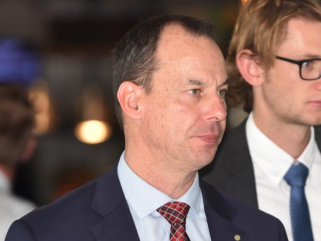 Witness Jeff Pope (left) arrives at the Victorian Royal Commission into Lawyer X in Melbourne, Tuesday, April 2, 2019. (AAP Image/James Ross) NO ARCHIVING