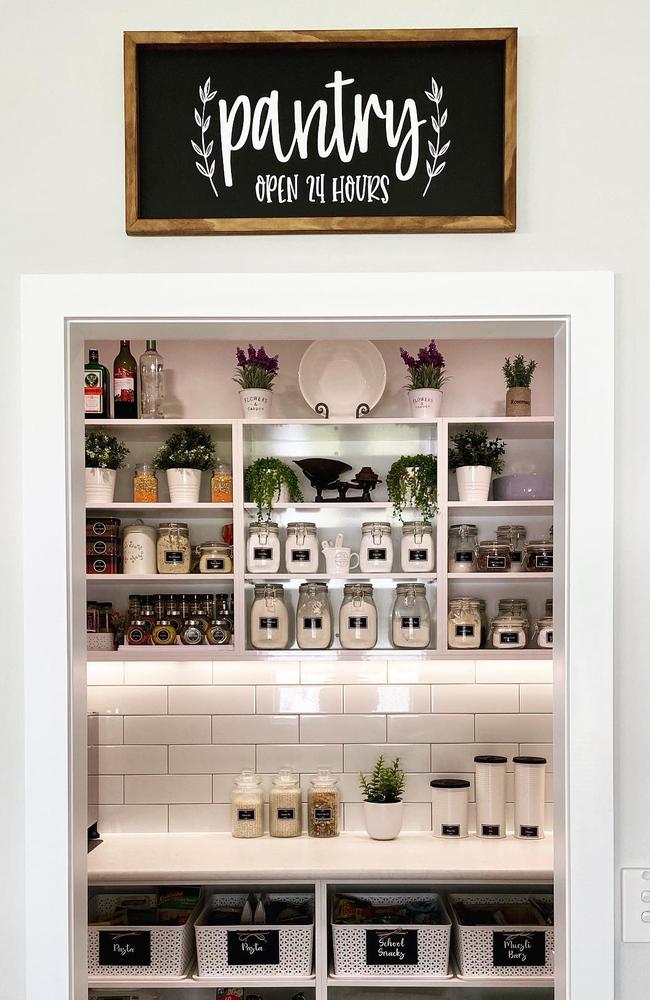 An Aussie woman has shared images of inside her immaculate walk-in pantry. Picture: Facebook