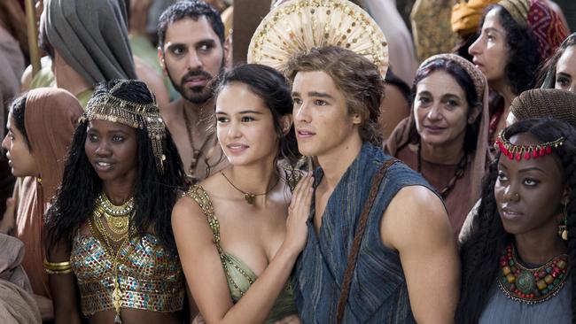 Courtney Eaton and Brenton Thwaites in Gods of Egypt. Picture: Lisa Tomasetti