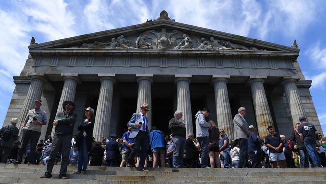 Remembrance Day service attendees at the Shrine of Remembrance. Picture: AAP Image/James Ross