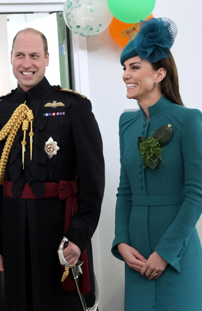 William and Kate meeting with members of the 1st Battalion Irish Guards following their St Patrick's Day Parade at Mons Barracks in Aldershot, UK, in March 2023. Picture: Chris Jackson/Pool/AFP