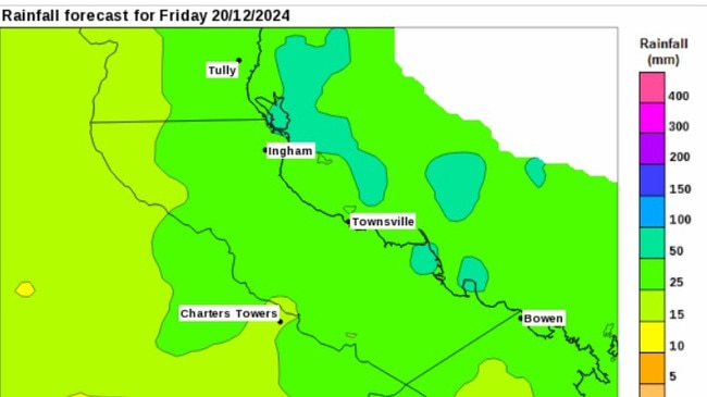 Rainfall forecast for North Queensland on Friday. Picture: BOM.