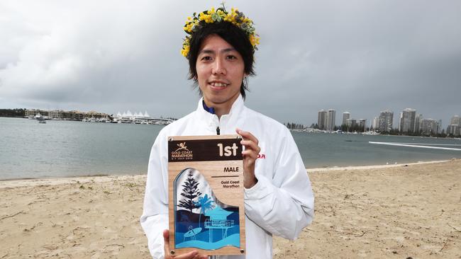 Japan's Yuta Shitara wins the Gold Coast Marathon. Photograph: Jason O'Brien