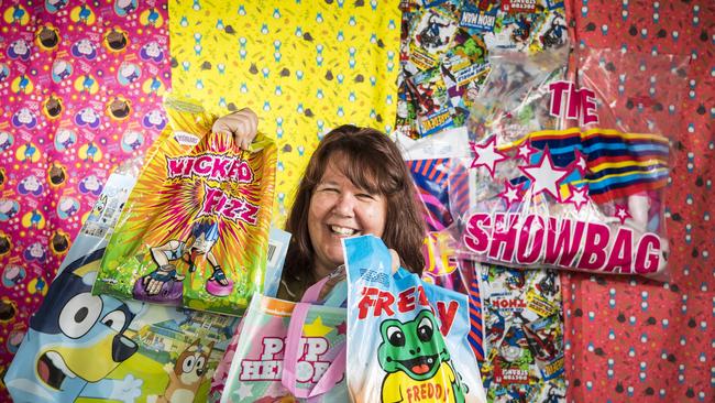 Teresa McLeod with show bags at the Toowoomba Showgrounds. Picture: Kevin Farmer