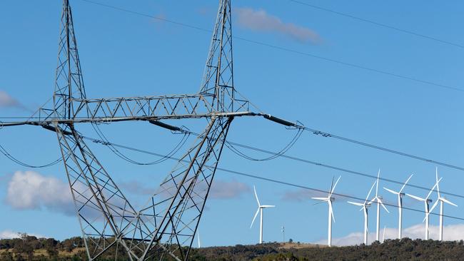 Power lines near a wind farm which feeds into TransGrid’s system. Picture: Bloomberg