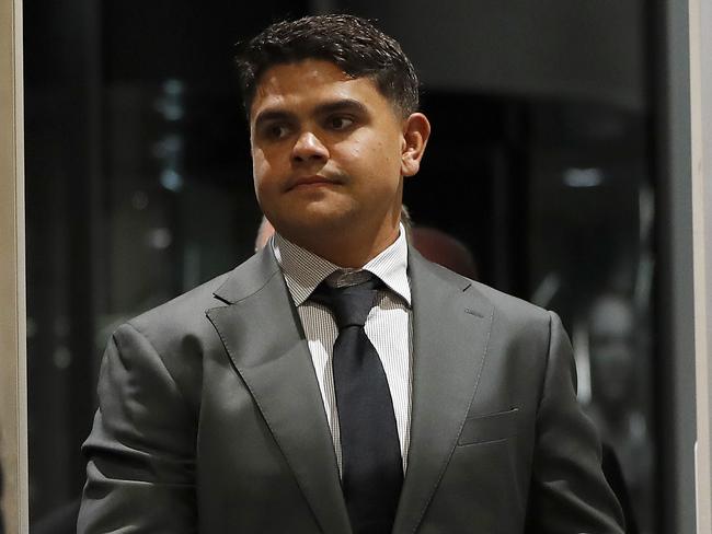 NRL judiciary hearings at NRL headquarters in Moore Park. South Sydney fullback Latrell Mitchell arrives to defend his charge of making dangerous contact with the head of David Nofoaluma. Picture: Toby Zerna