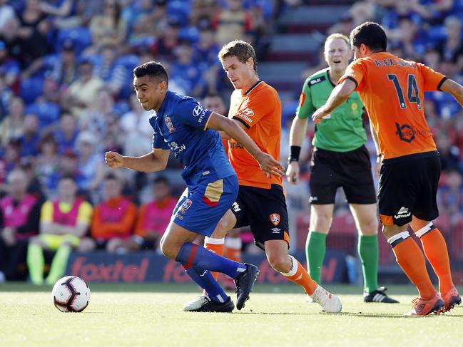 Jair of the Jets during the Round 7 A-League match between Newcastle Jets  and Brisbane Roar at McDonald Jones Stadium in Newcastle, Sunday, December 9, 2018. (AAP Image/Darren Pateman) NO ARCHIVING, EDITORIAL USE ONLY