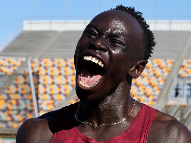 NATHAN AUSTRALIA Friday 6th December 2024 - Australian All Schools Championships at QSAC in Brisbane - Queenslands Gout Gout wins the u/18 100 metre mens final Picture David Clark