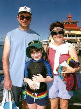 Stephen, Dorry and Emily Tompsett on a family holiday in QLD, July 2001.